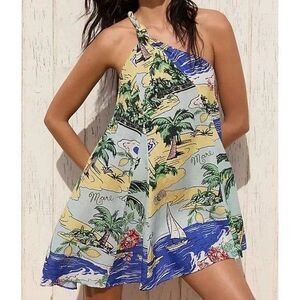 Celandine Anthropologie Asymmetrical Linen Blend Mini Dress Printed S New 285328